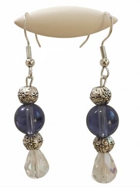 Elegant Blue Glass Bead Drop Earrings
